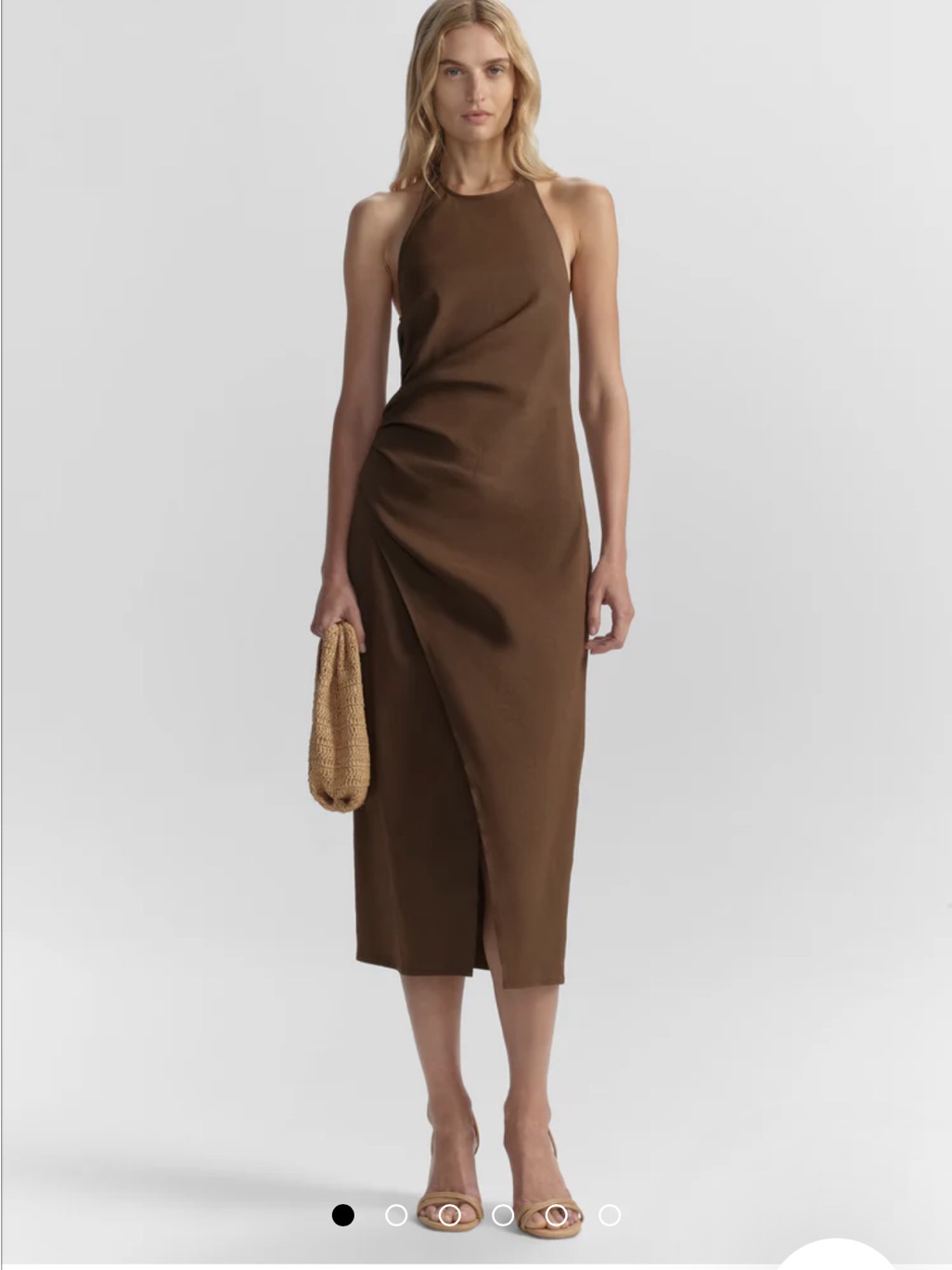 A.L.C. Sylvie Linen Midi Halter Dress Womens Size 6 Brown Slit Front Revolve B19